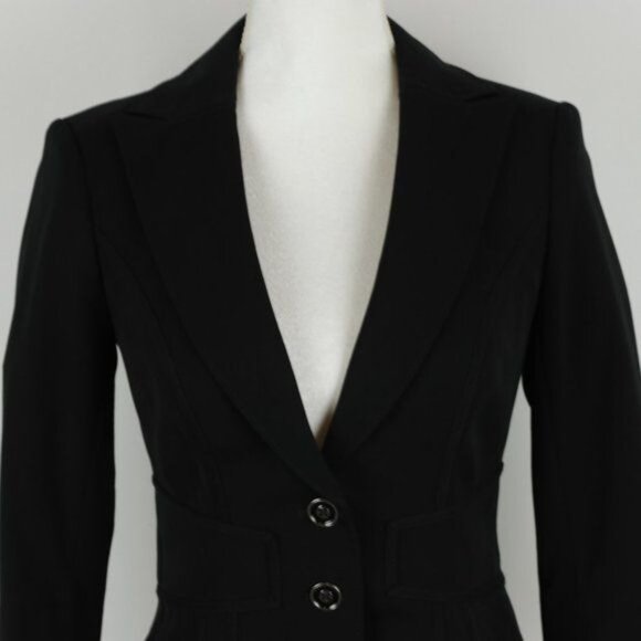 White House Black Market Women's Size 0 Black Single Breasted 3/4 Sleeve Blazer - Picture 2 of 9